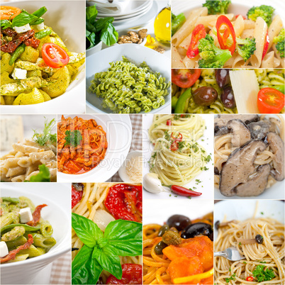 collection of different type of Italian pasta collage