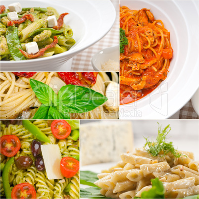 collection of different type of Italian pasta collage