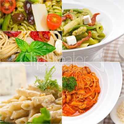 collection of different type of Italian pasta collage