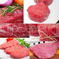 different raw beef cuts collage