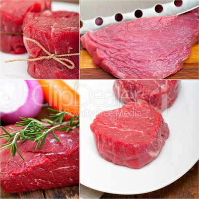 different raw beef cuts collage