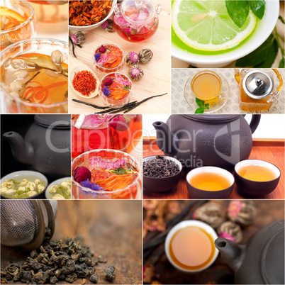 collection of different herbal tea infusion collage