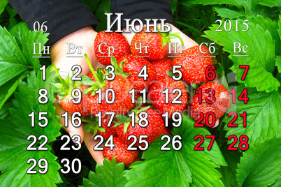 calendar for the June of 2015 year with strawberry