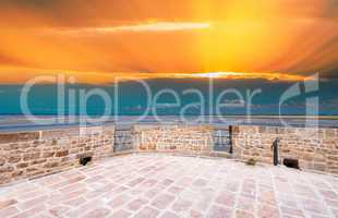 Beautiful terrace with sea view at dusk