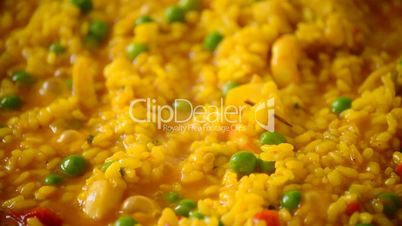 Paella rice cooking, Boil oily pilaf close