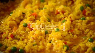 Paella rice cooking, Boil oily pilaf close