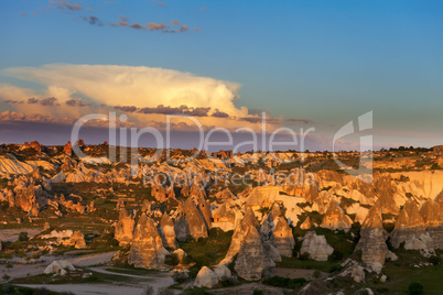 View of sunset Cappadocia valley in spring