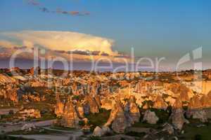 View of sunset Cappadocia valley in spring