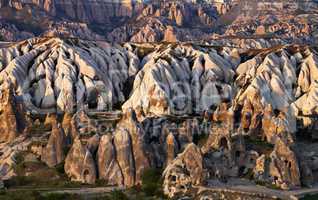 View of Cappadocia valley at spring sunset