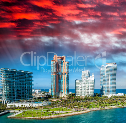 Miami, Florida. Beautiful city skyline at dusk