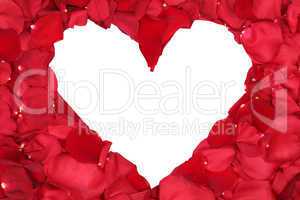 Blüten von rote Rosen bilden Herz Thema Liebe zum Valentinstag