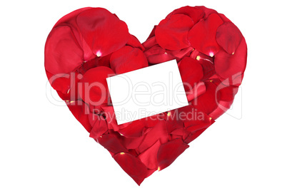 Herz aus Rose Blüten zum Valentinstag oder Muttertag mit Schild