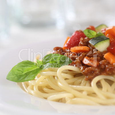 Spaghetti Bolognese Nudeln Pasta Gericht mit Fleisch und Gemüse