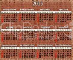 usual calendar for 2015 year on the sacking background