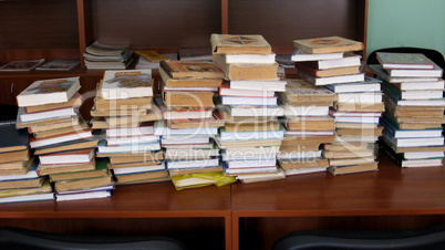 heaps of books in the library