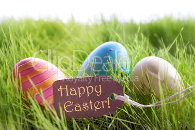 Happy Easter Background With Colorful Easter Eggs And Label