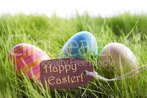 Happy Easter Background With Colorful Easter Eggs And Label
