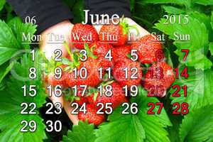 calendar for the June of 2015 year with strawberry