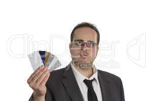 Man in suit with credit cards