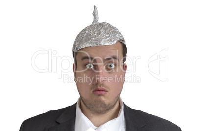 conspiracy Freak with aluminum foil head