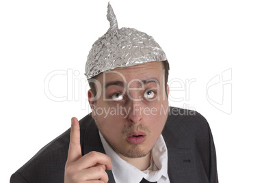 conspiracy Freak with aluminum foil head