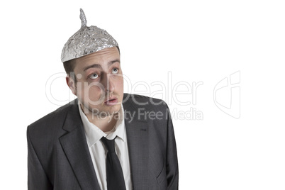 conspiracy Freak with aluminum foil head