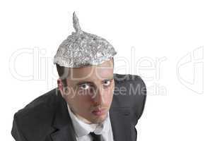 conspiracy Freak with aluminum foil head