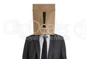 Man with Paper Bag with exclamation mark on his head