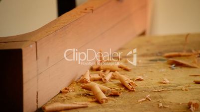 Wood shavings with wood planer, close up