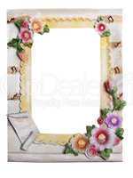Plaster frame for photo with flowers isolated on a white backgro