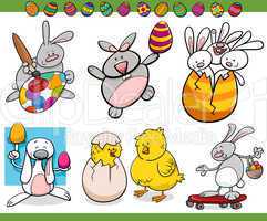 easter themes set cartoon illustration