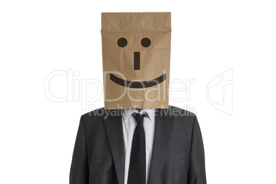 Man with Paper Bag with smiley on his head