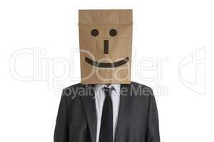 Man with Paper Bag with smiley on his head