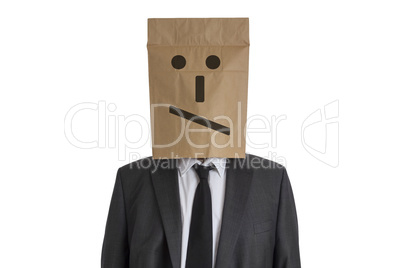 Man with Paper Bag with smiley on his head