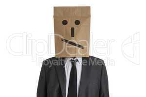 Man with Paper Bag with smiley on his head
