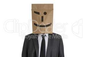 Man with Paper Bag with smiley on his head