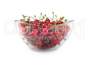 fruits of cherries in a glass bowl