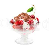 Ice cream with strawberries and cherries