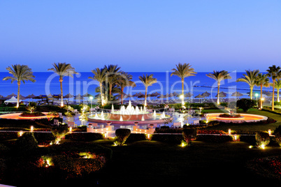 Sunset and beach of the luxury hotel, Sharm el Sheikh, Egypt