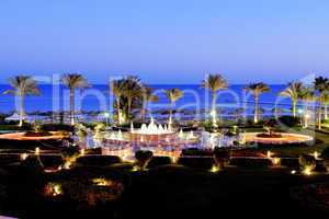 Sunset and beach of the luxury hotel, Sharm el Sheikh, Egypt