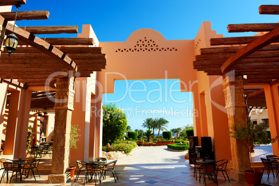 Outdoor restaurant at the luxury hotel, Sharm el Sheikh, Egypt
