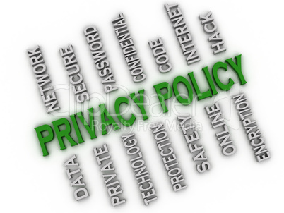 3d image Privacy policy issues concept word cloud background