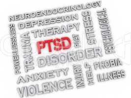 3d image PTSD - Posttraumatic Stress Disorder issues concept wor