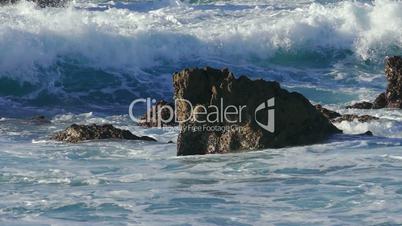 Waves Crashing on Stone Beach, slow motion