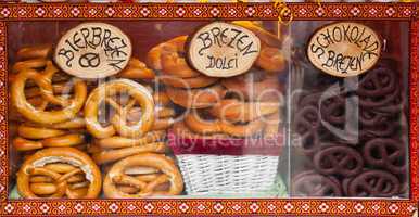 Sale of pretzel in a Christmas market.