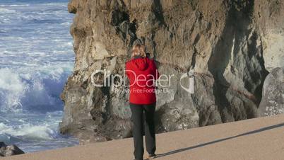 Woman Make Photo Waves in Ocean on Beach