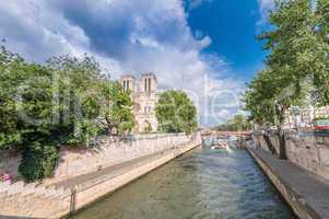 Paris, Bateau on the Seine river near Notre Dame.