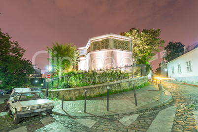 Montmartre road, Paris at night