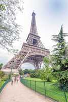 View of Eiffel Tower from surrounding gardens - Paris