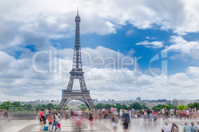 Paris, France. Amazing Eiffel Tower view from Trocadero, long ex